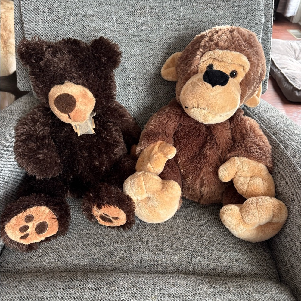 Brown Plush Bear and Monkey Toy Set